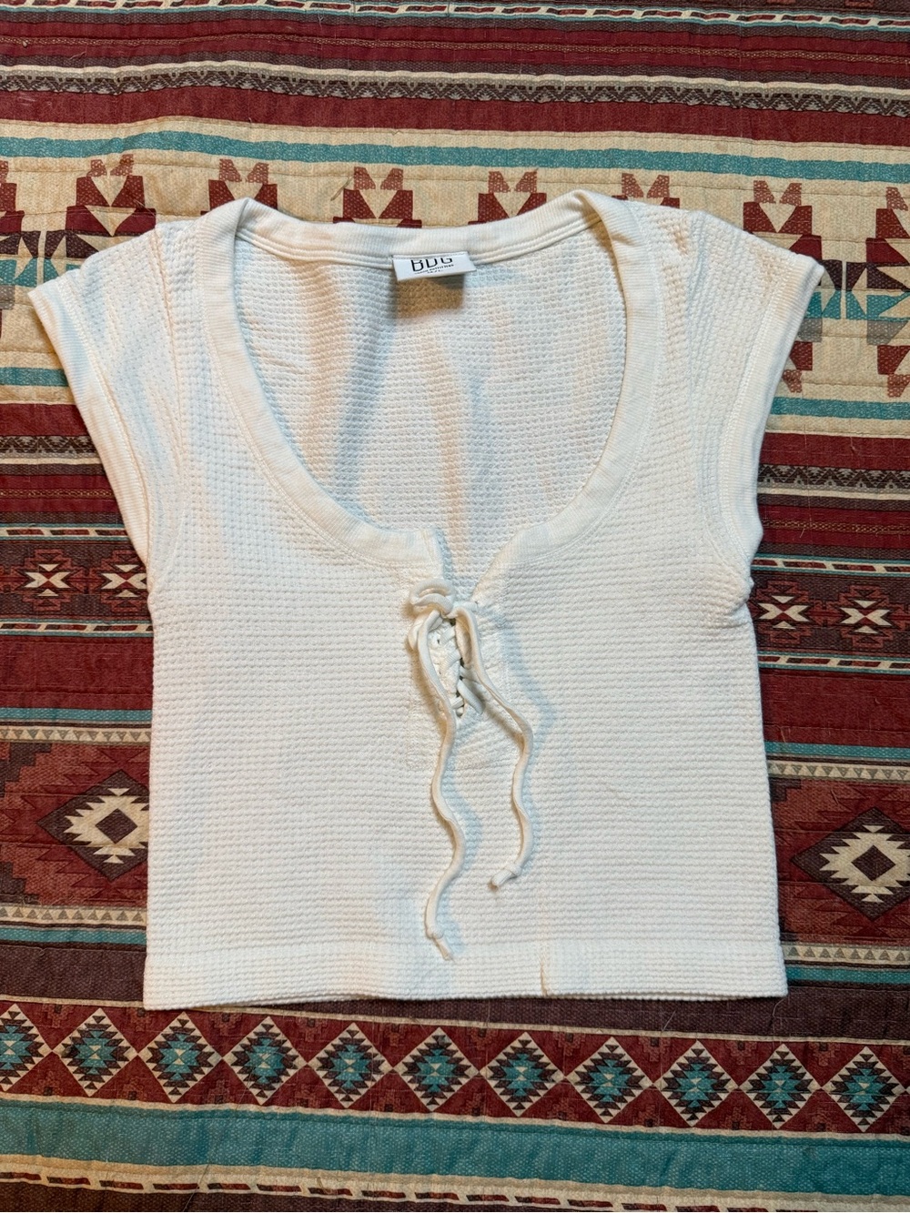 BDG White Lace-Up Ribbed Crop Top medium